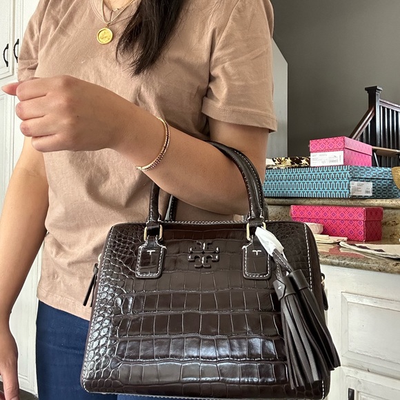 New ❤️ Tory Burch Thea Web Small Satchel Crossbody Bag (brown) - Picture 10 of 12